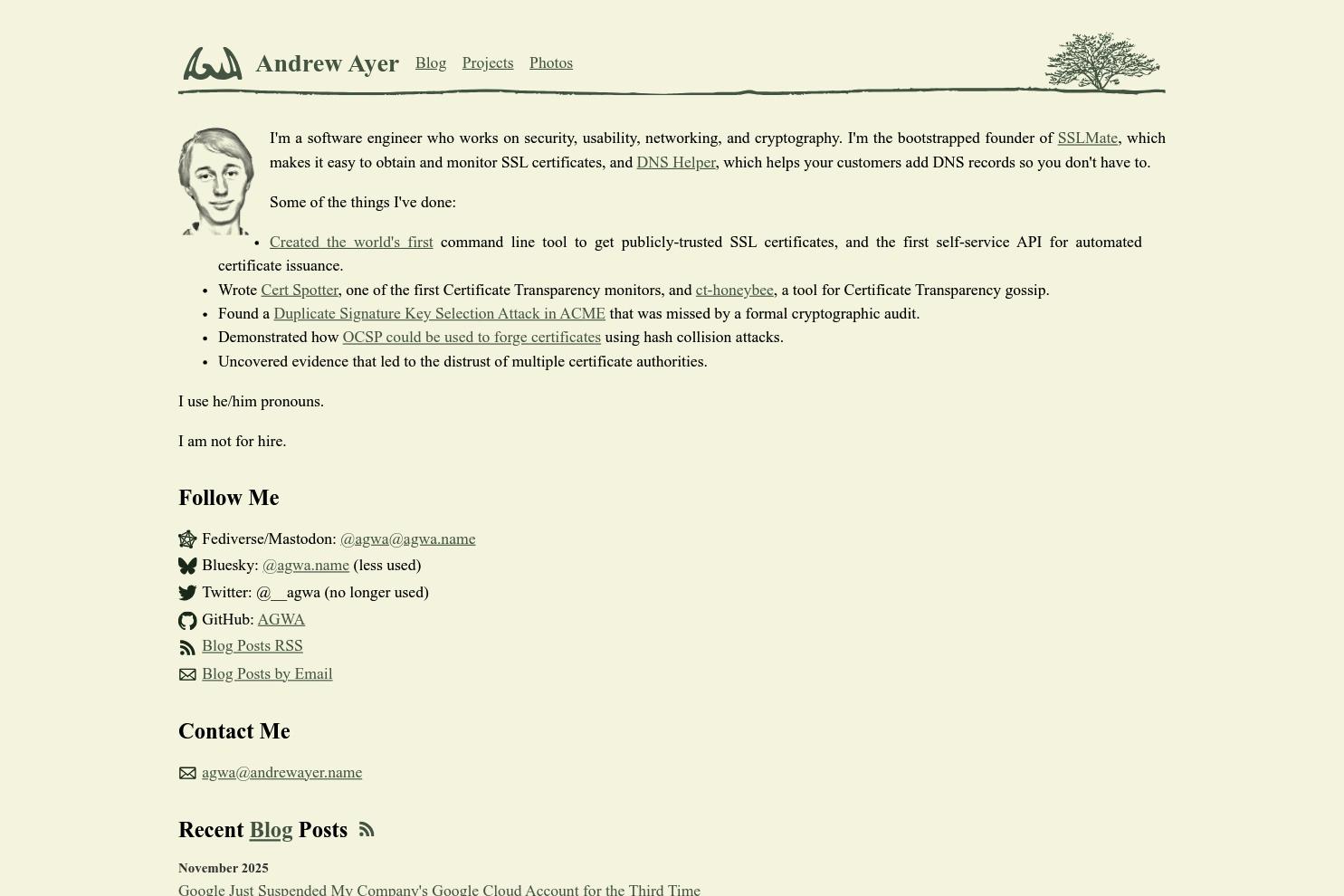 Andrew Ayer website screenshot
