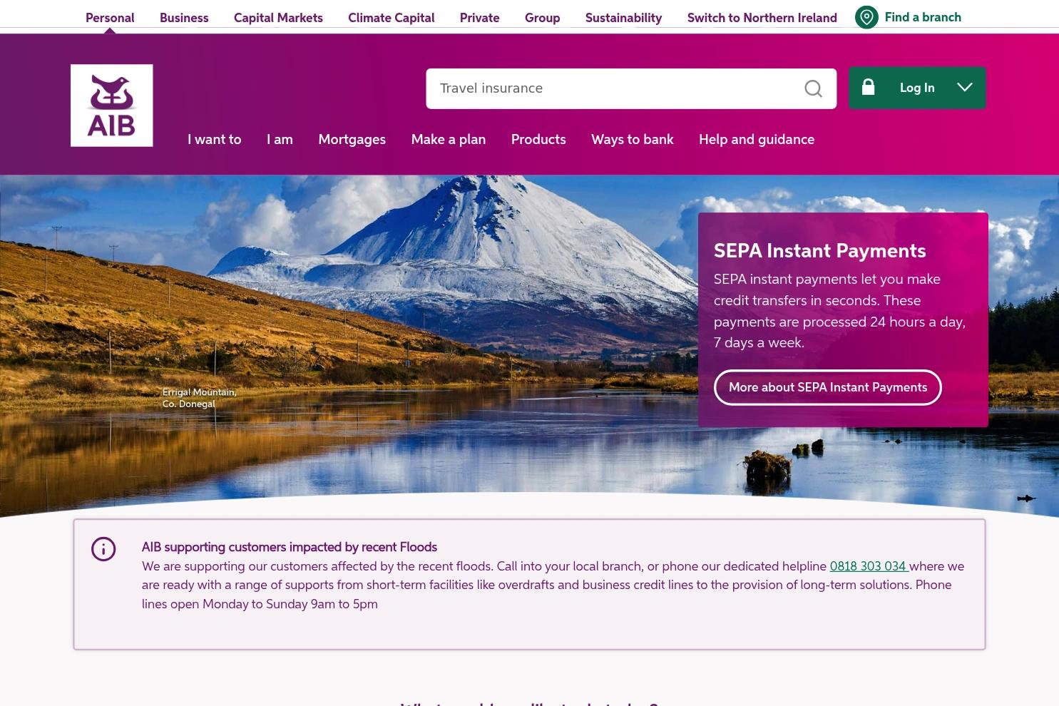 AIB Personal Banking website screenshot