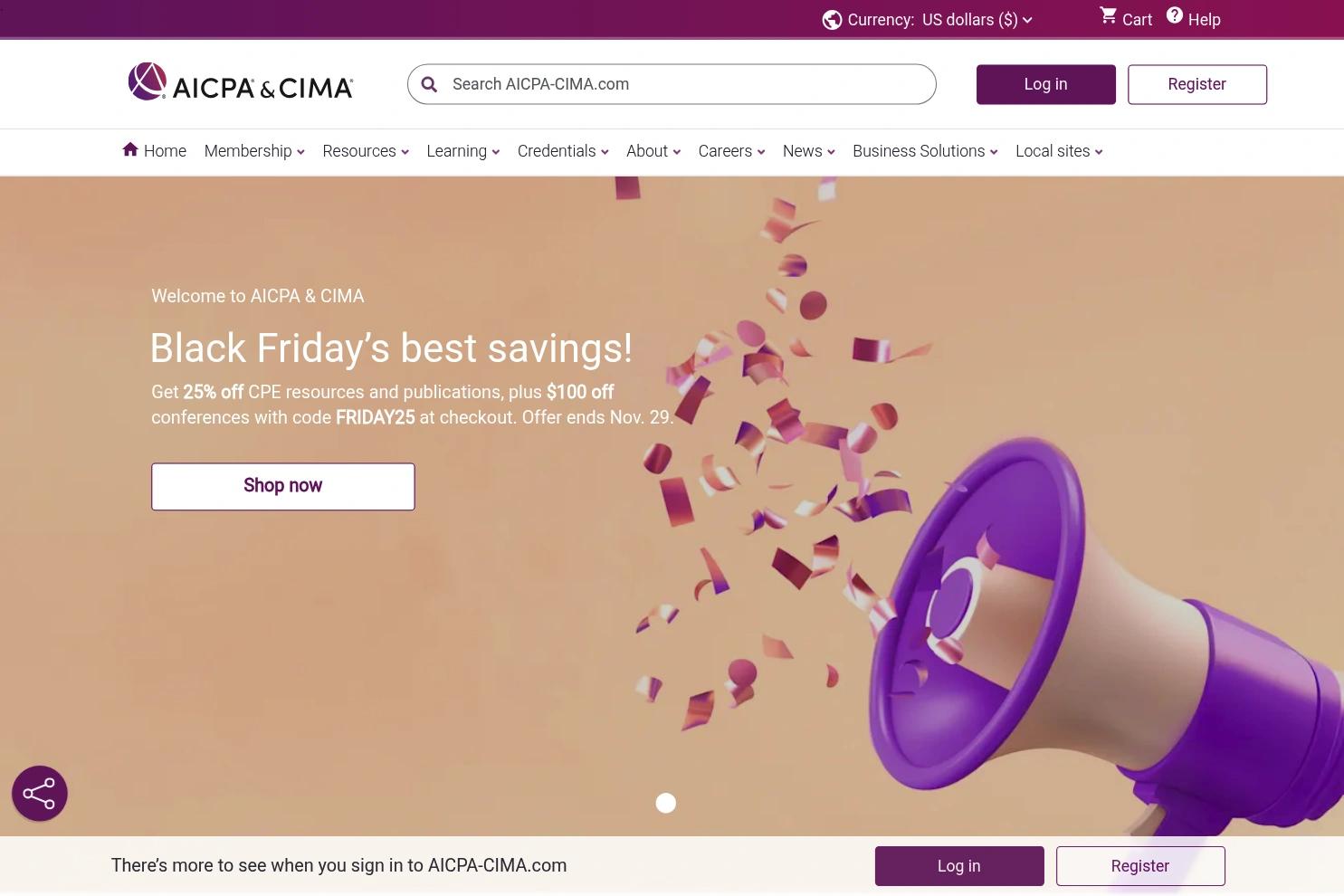AICPA & CIMA website screenshot