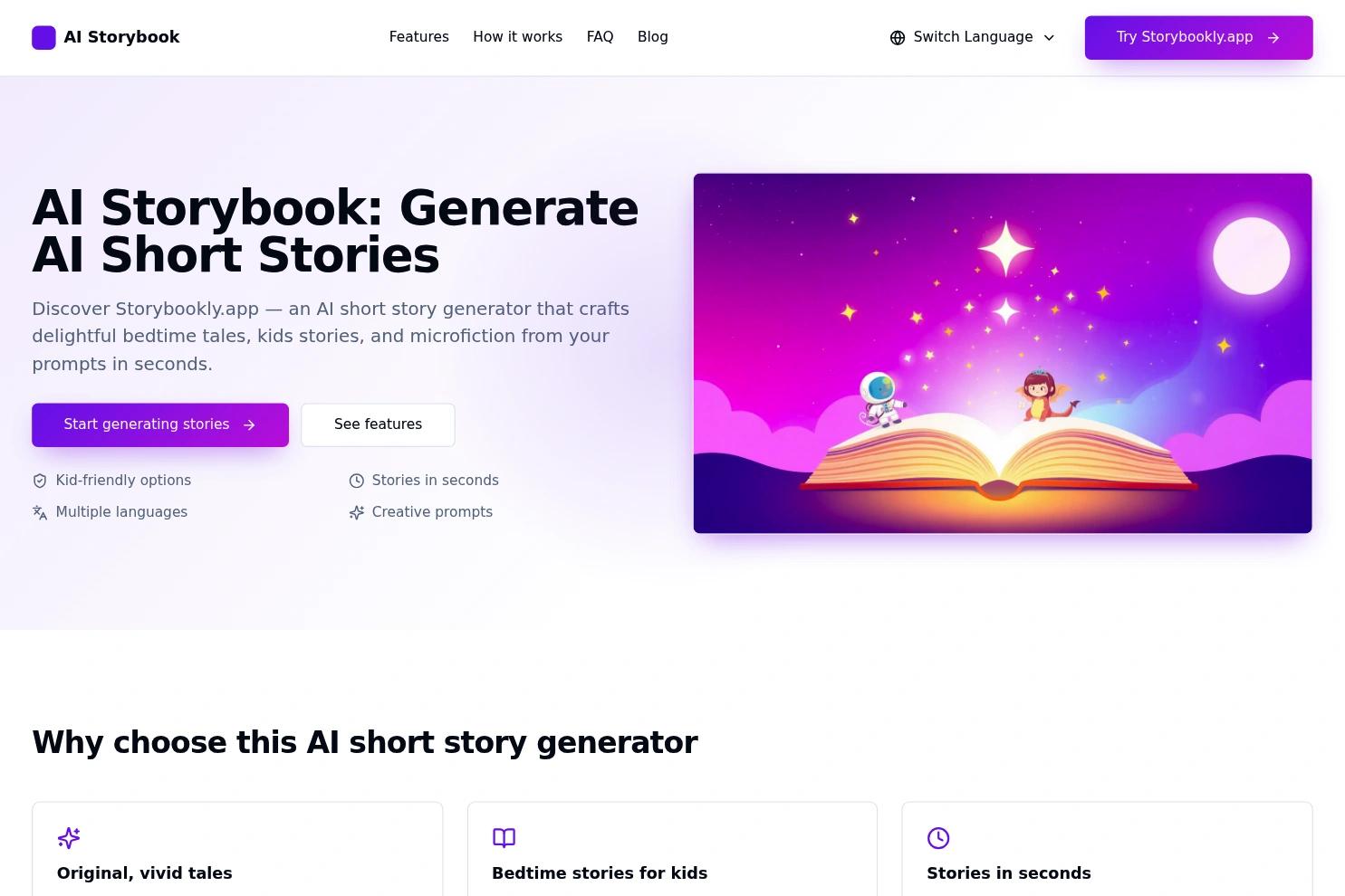 AI Storybook website screenshot