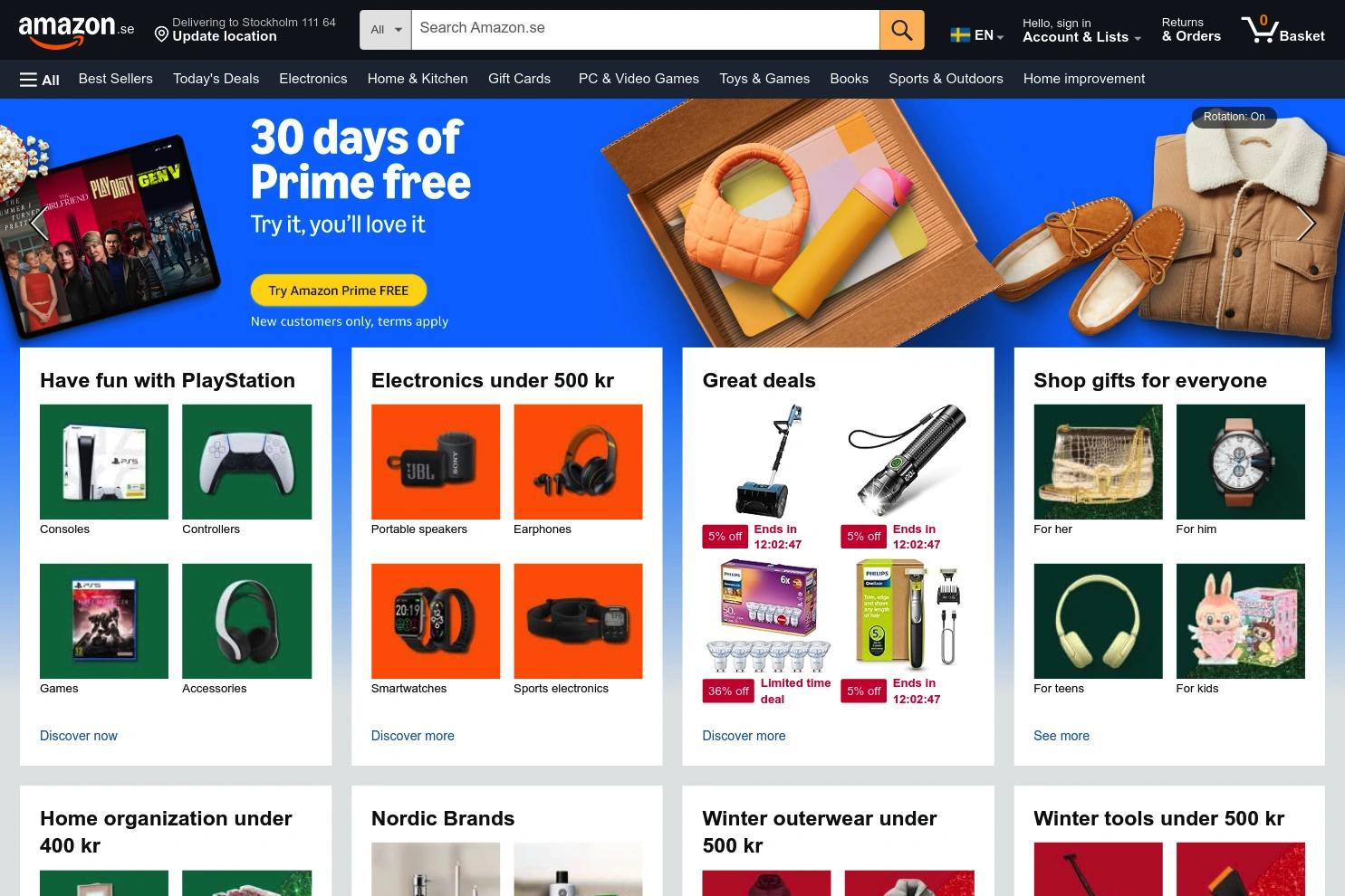 Amazon Sweden website screenshot