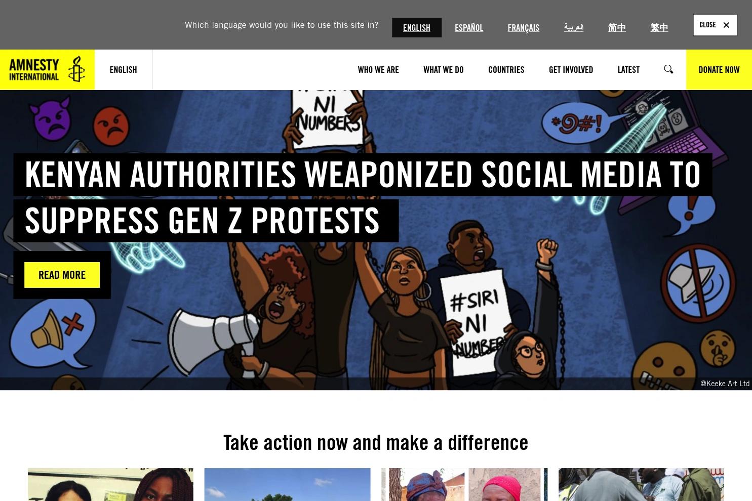 Amnesty International website screenshot