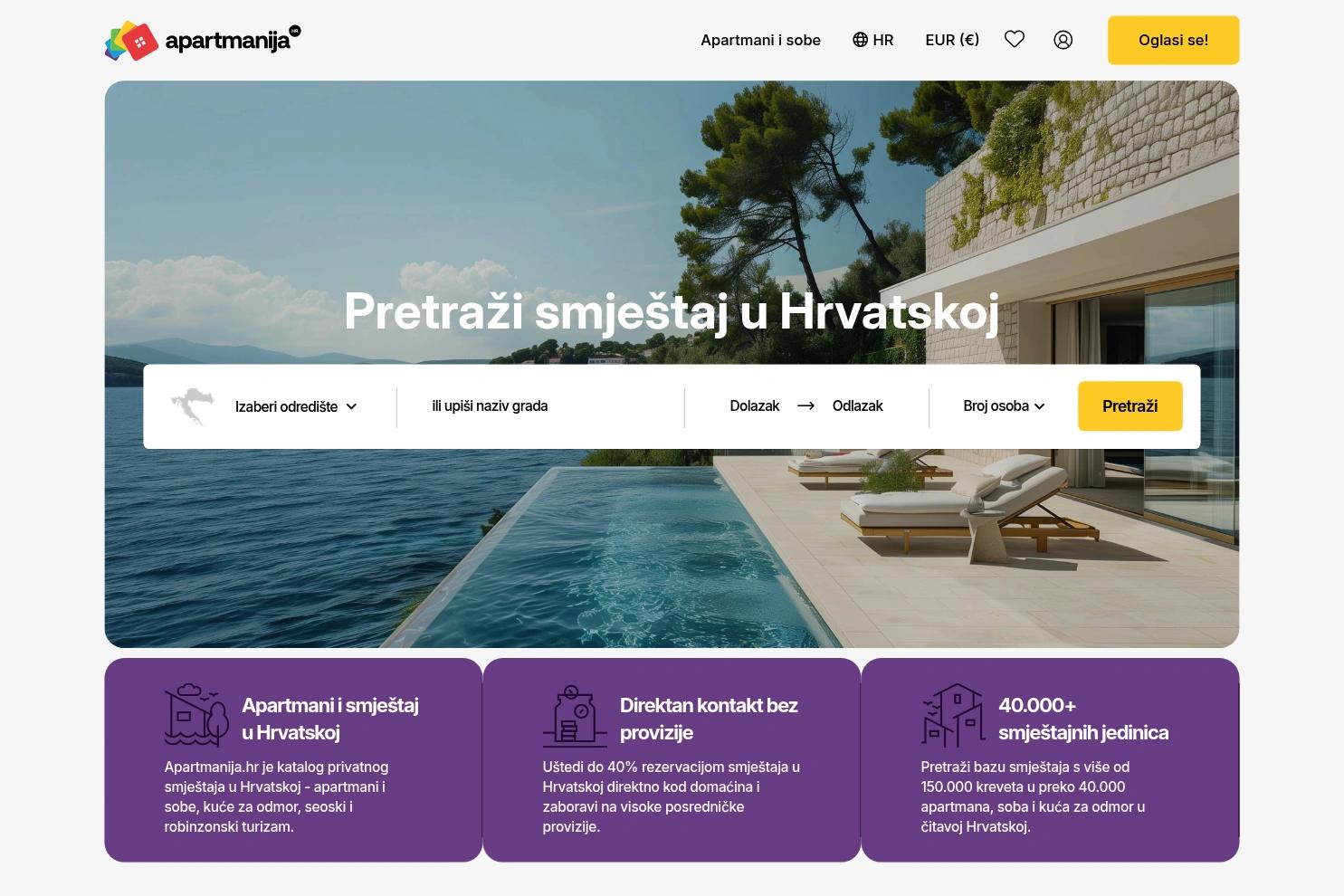 Apartmanija.hr website screenshot