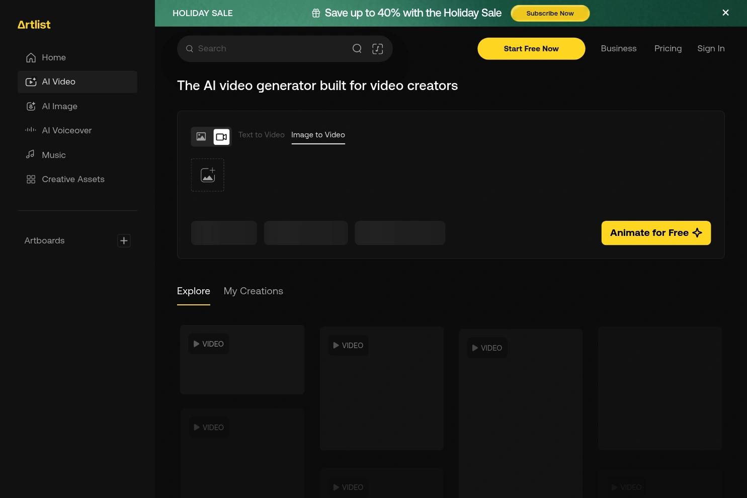Artlist website screenshot