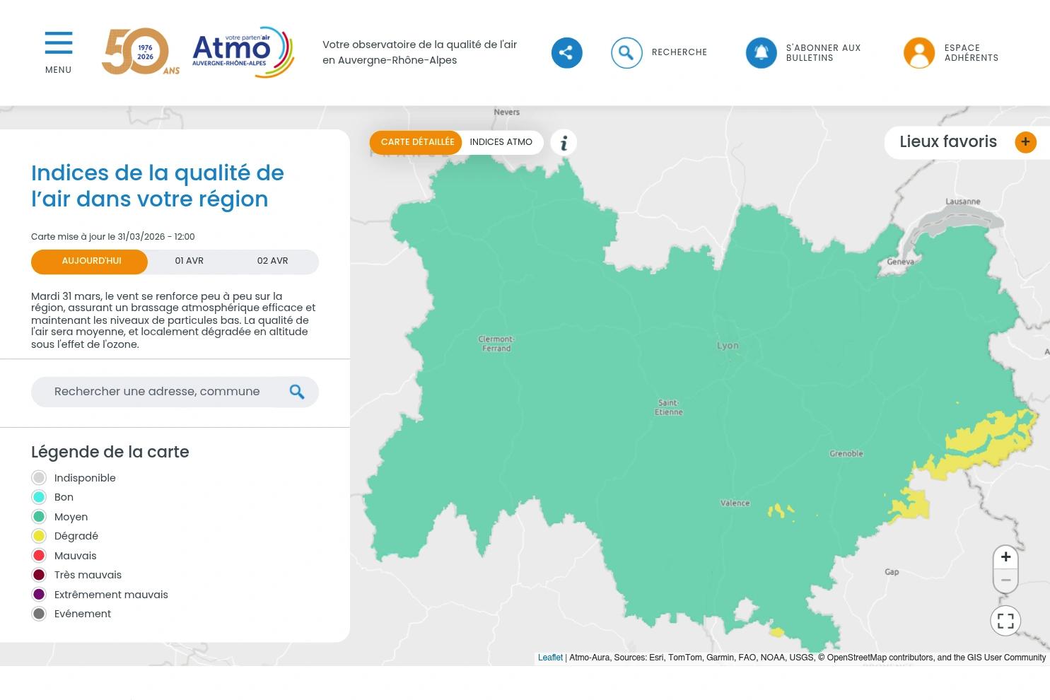 Atmo Auvergne-Rhône-Alpes website screenshot