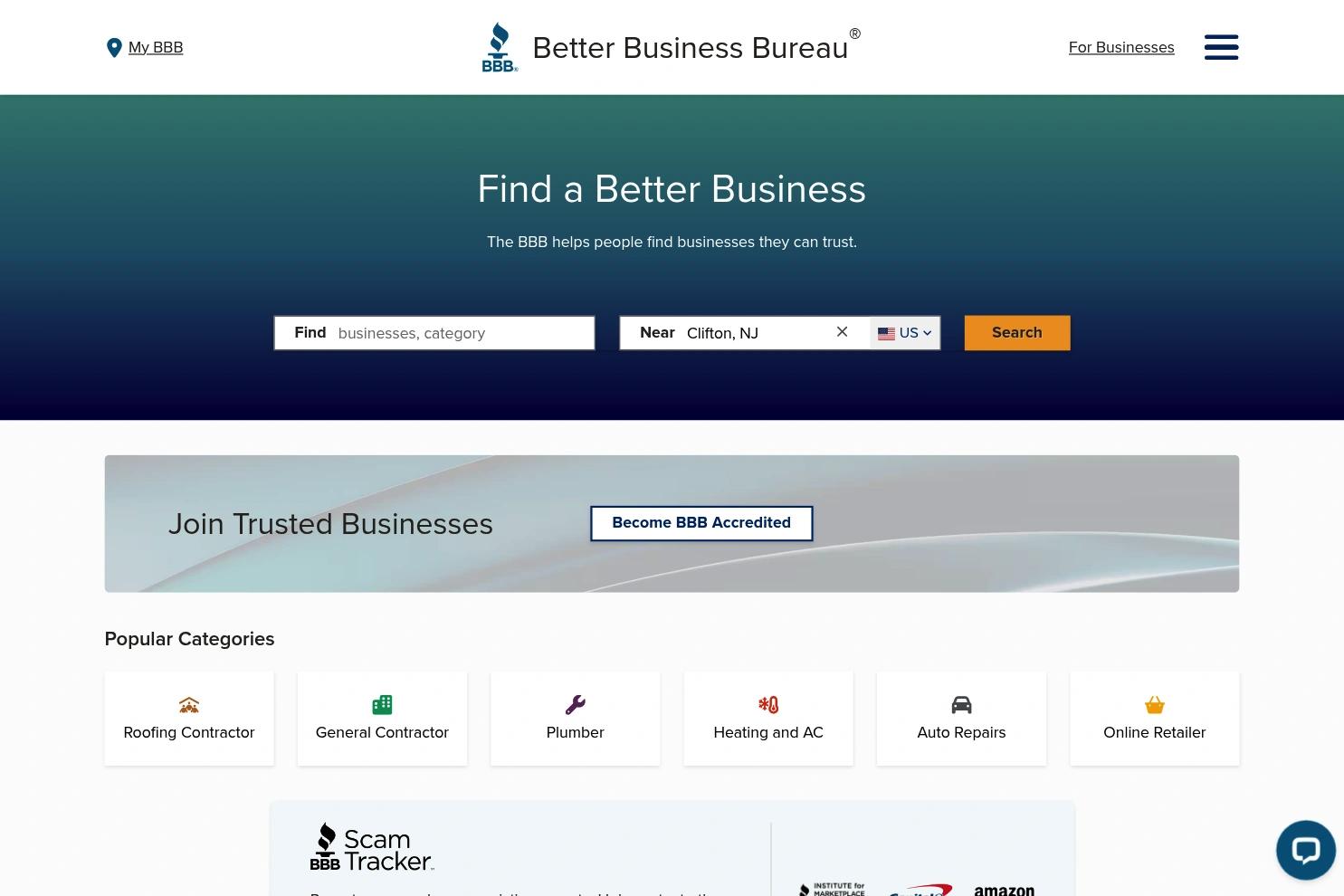 Better Business Bureau website screenshot