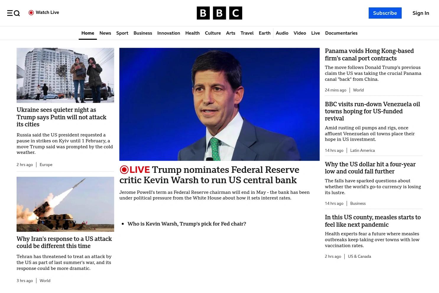 BBC website screenshot
