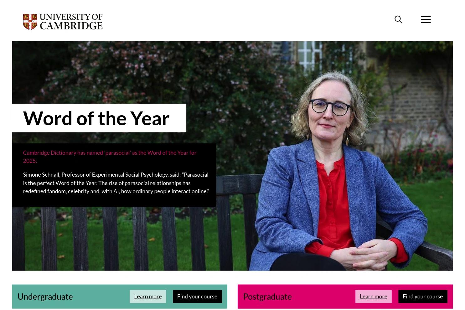 University of Cambridge website screenshot