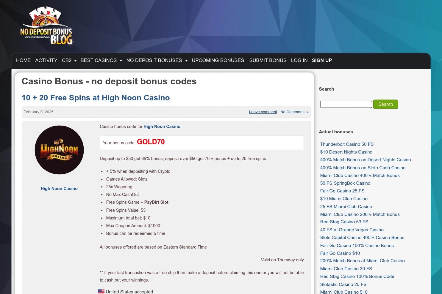 Casino Bonus #1 website screenshot