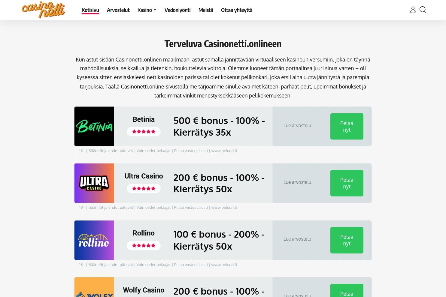 Casinonetti website screenshot