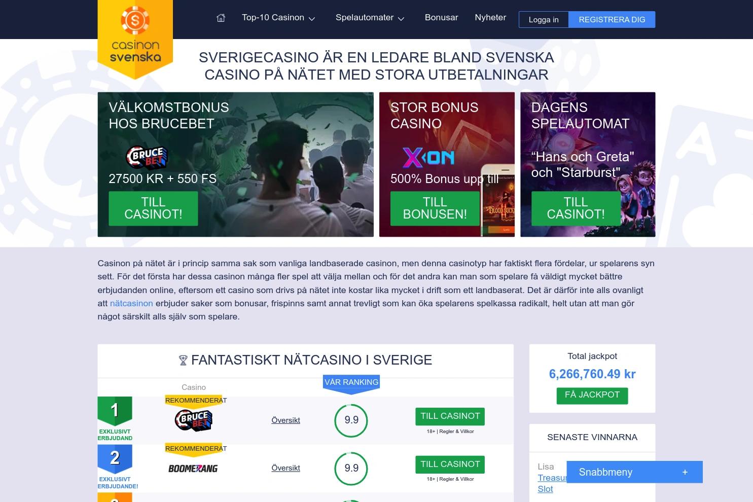 Casinonsvenska website screenshot
