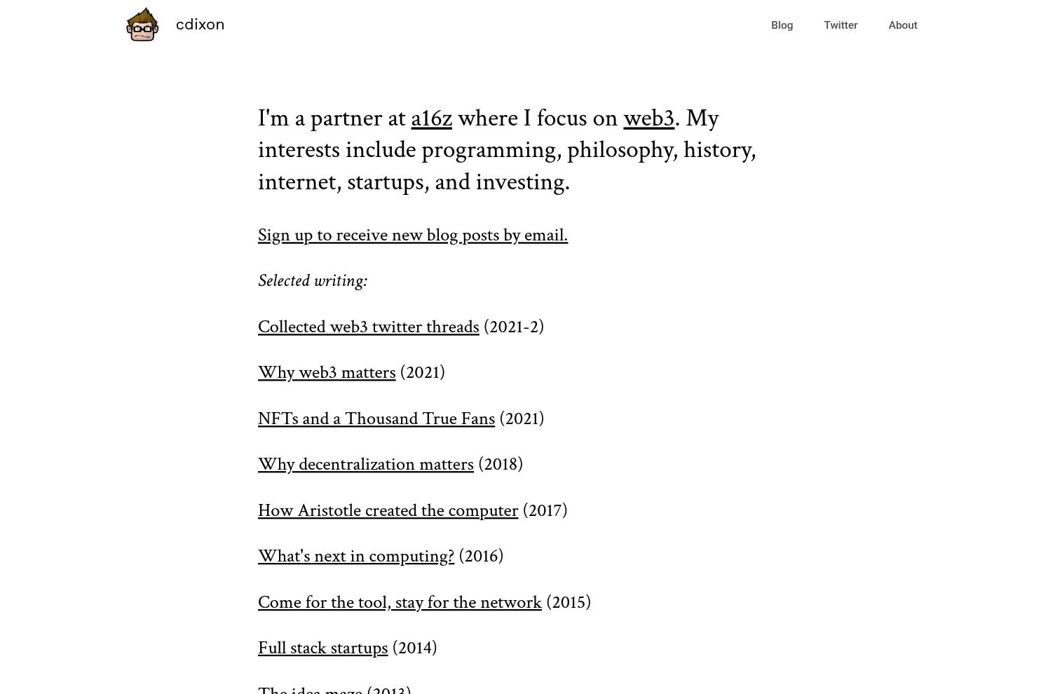 Chris Dixon Blog website screenshot