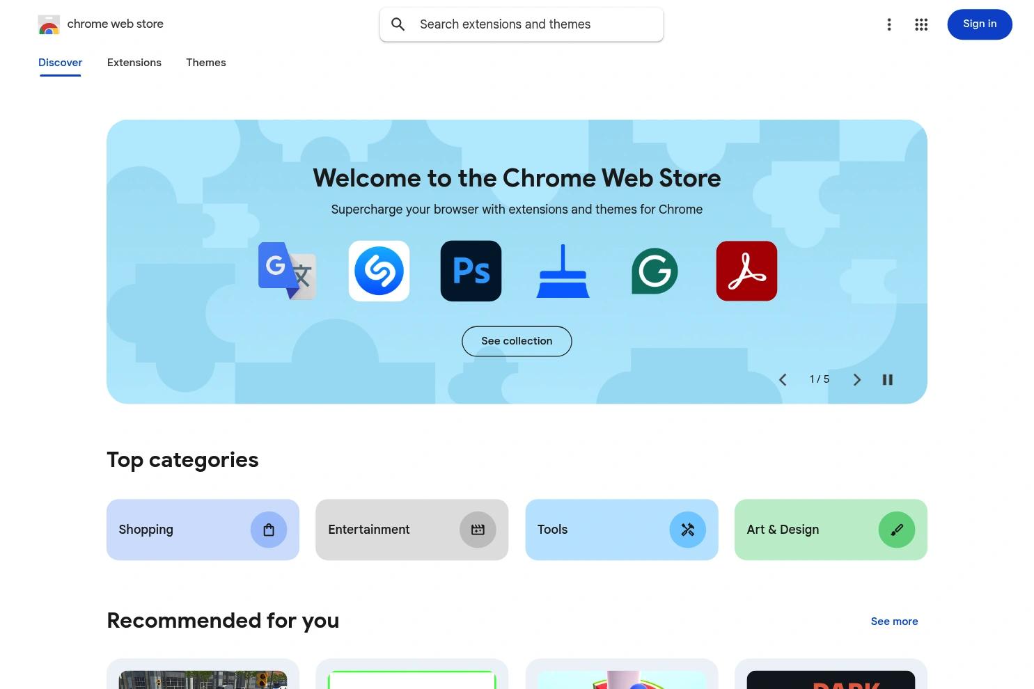 Chrome Web Store website screenshot