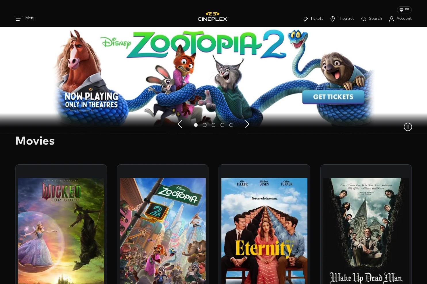 Cineplex website screenshot