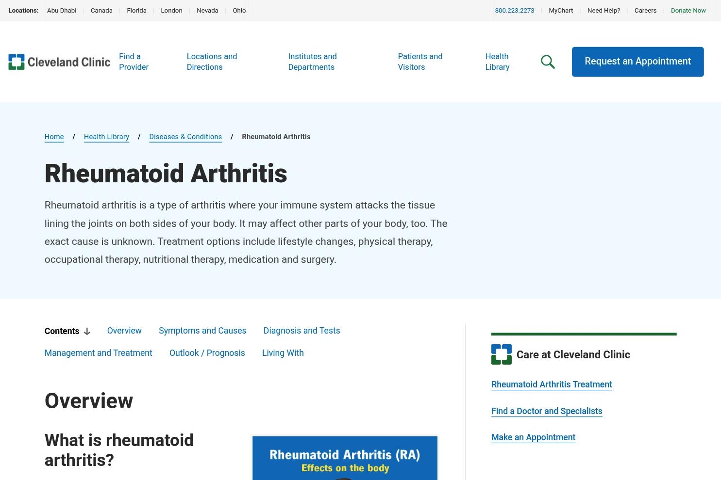 Cleveland Clinic website screenshot