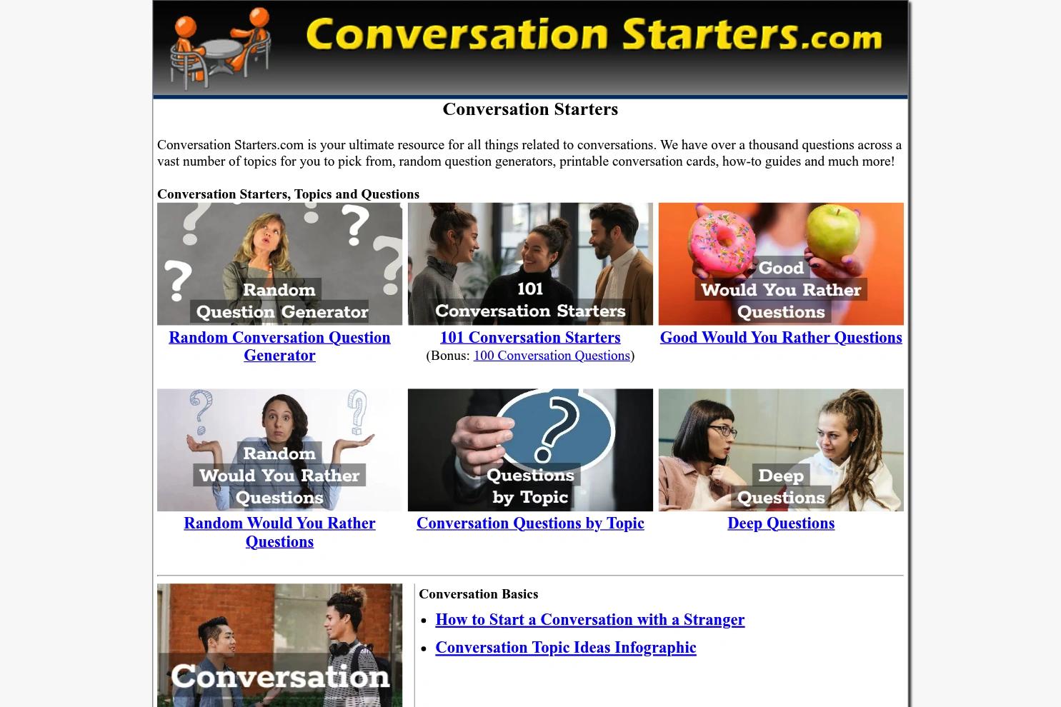 Conversation Starters website screenshot