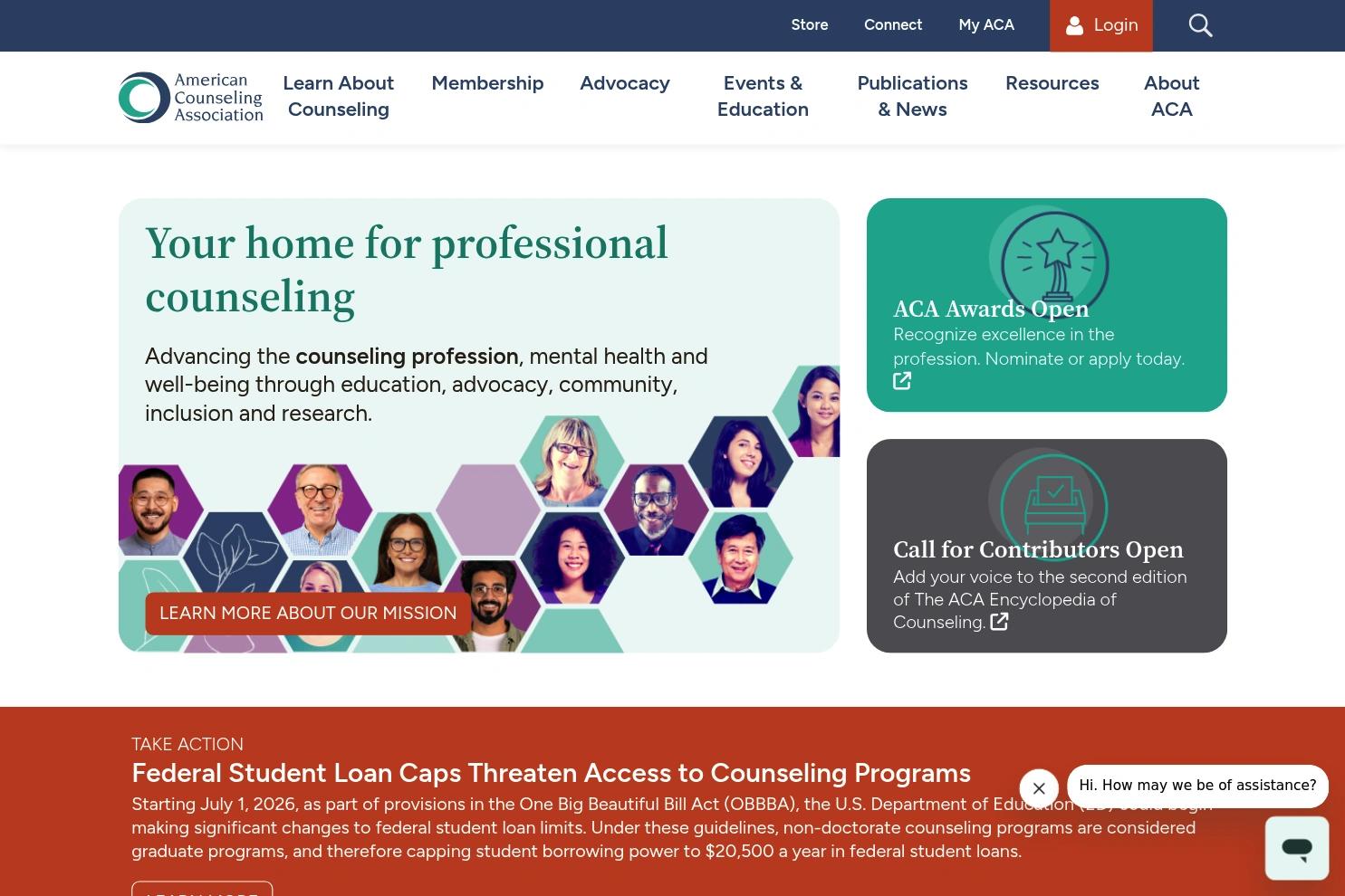 American Counseling Association website screenshot