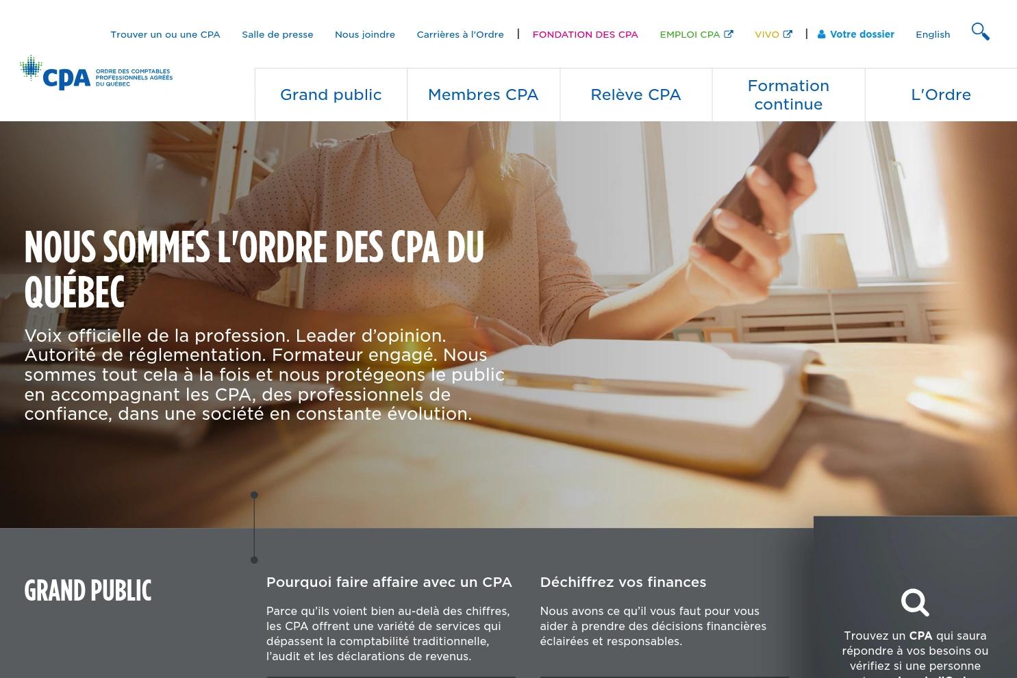 Ordre des CPA du Québec website screenshot
