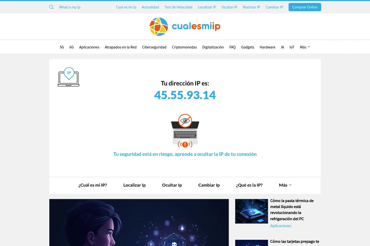 Cual es mi IP website screenshot