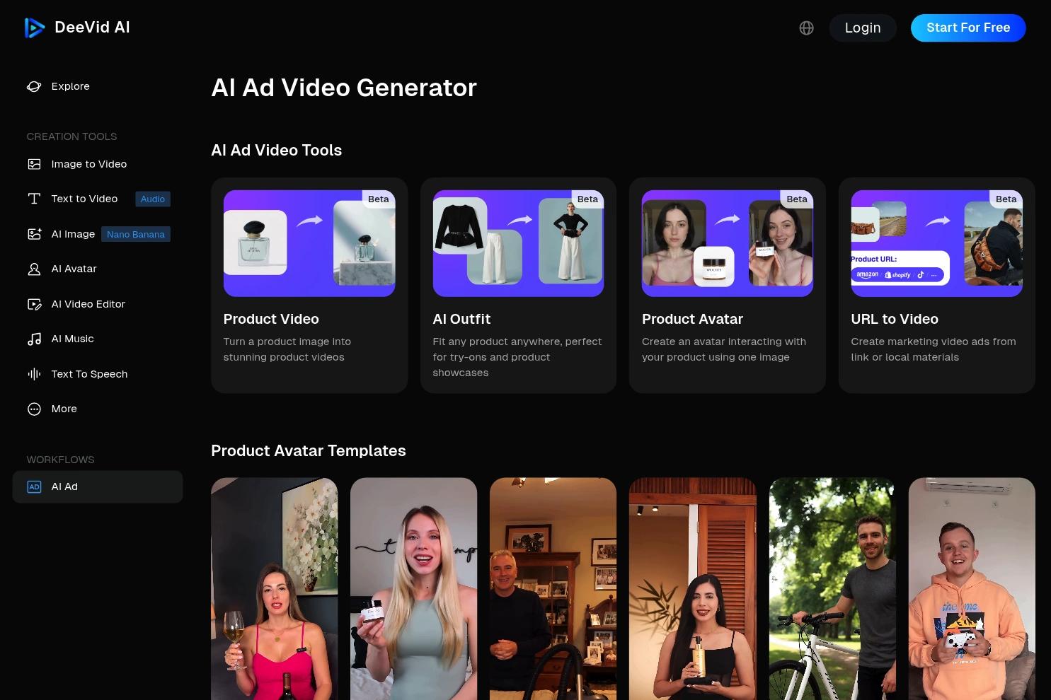 DeeVid AI website screenshot