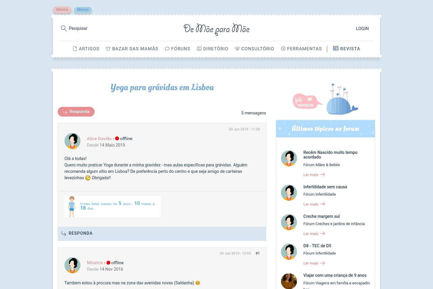 De Mãe para Mãe website screenshot