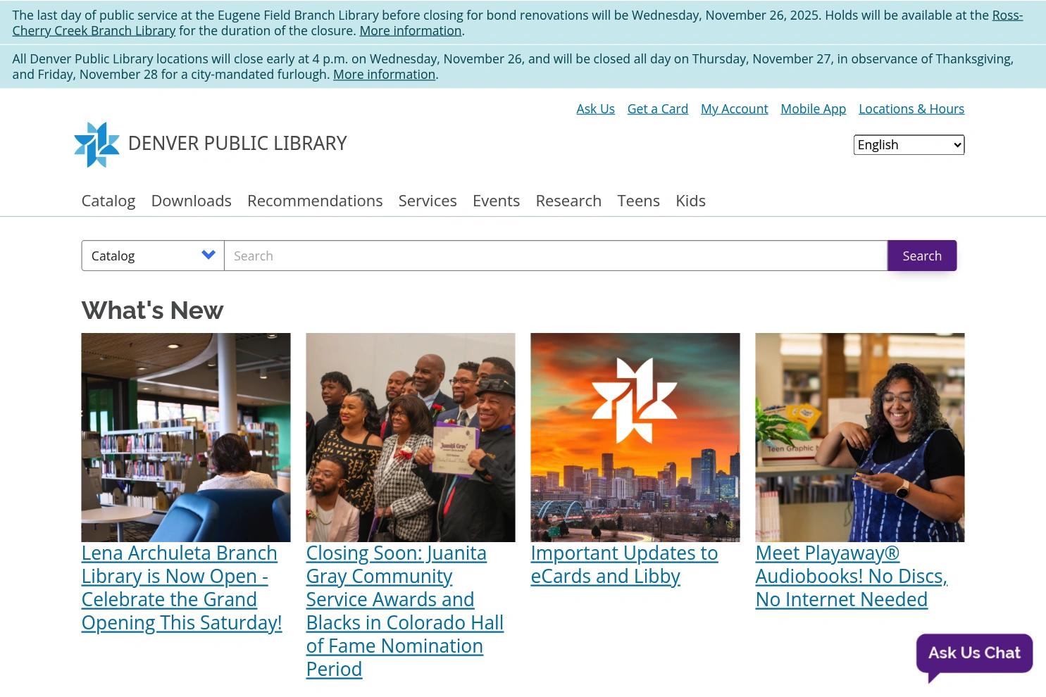 Denver Public Library website screenshot