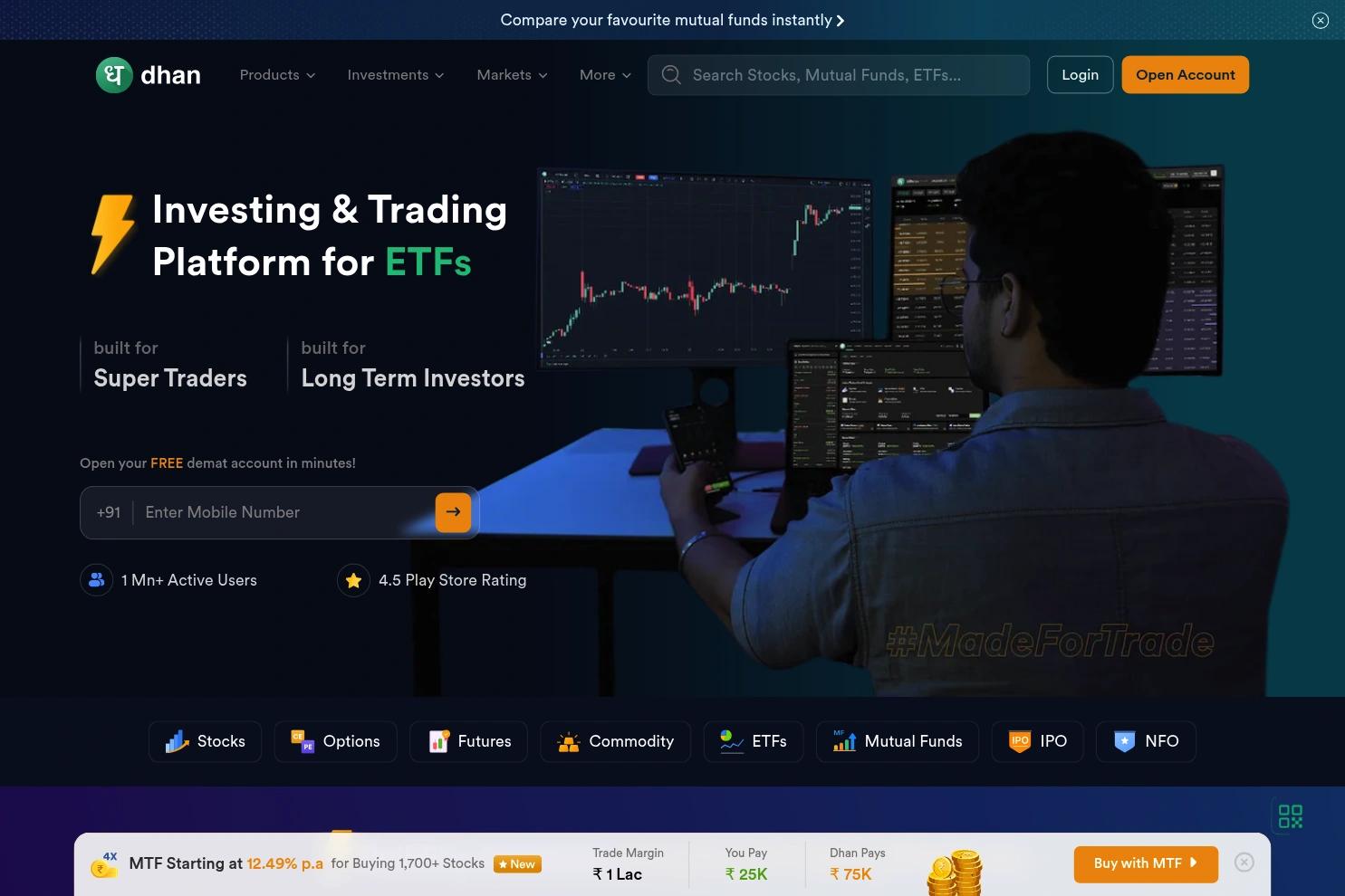 Dhan website screenshot