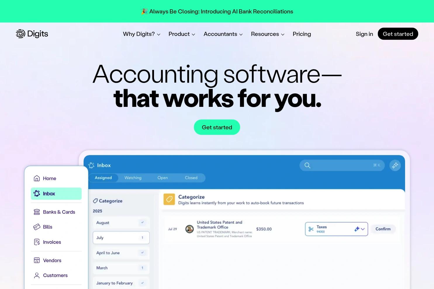 Digits website screenshot