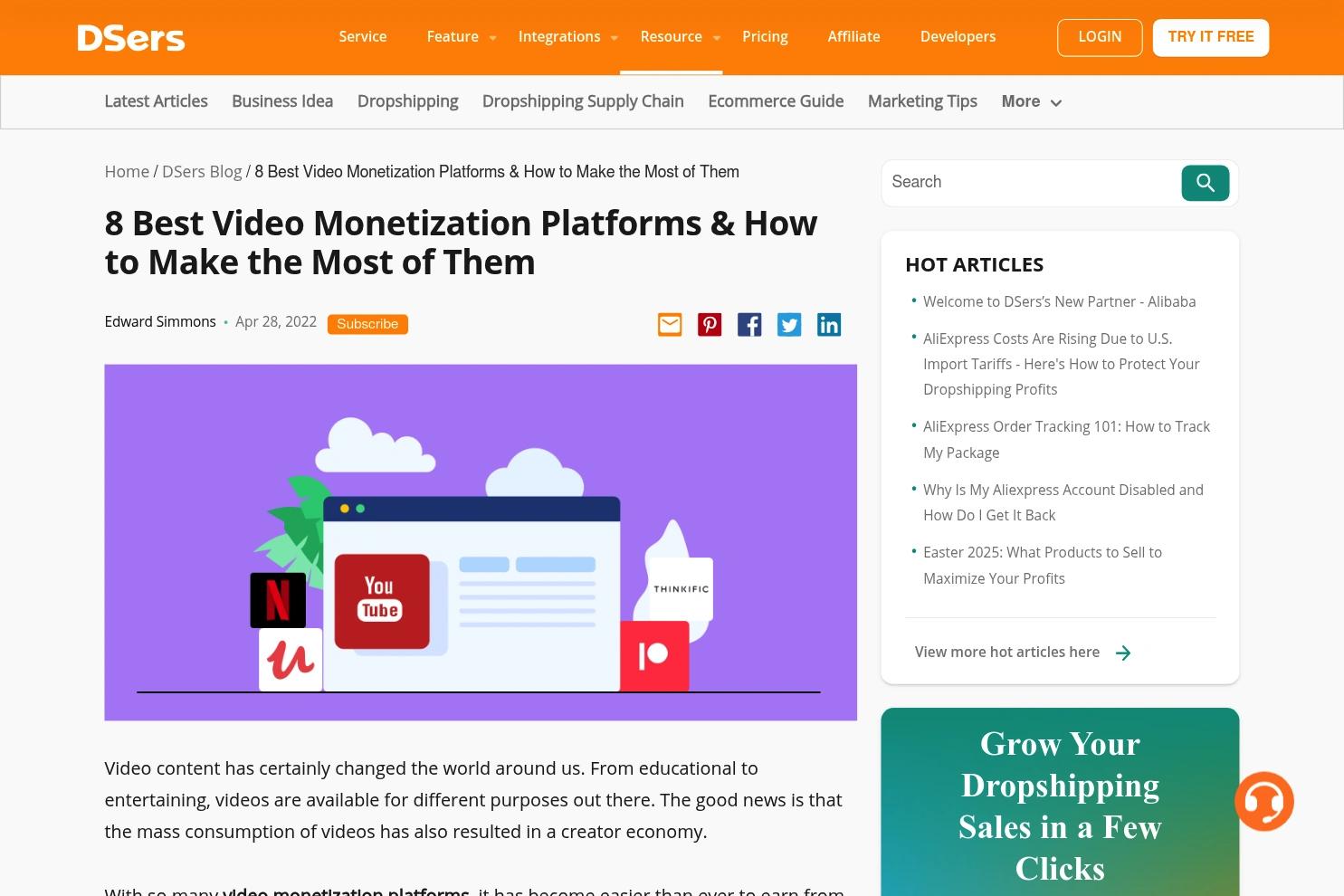 DSers website screenshot