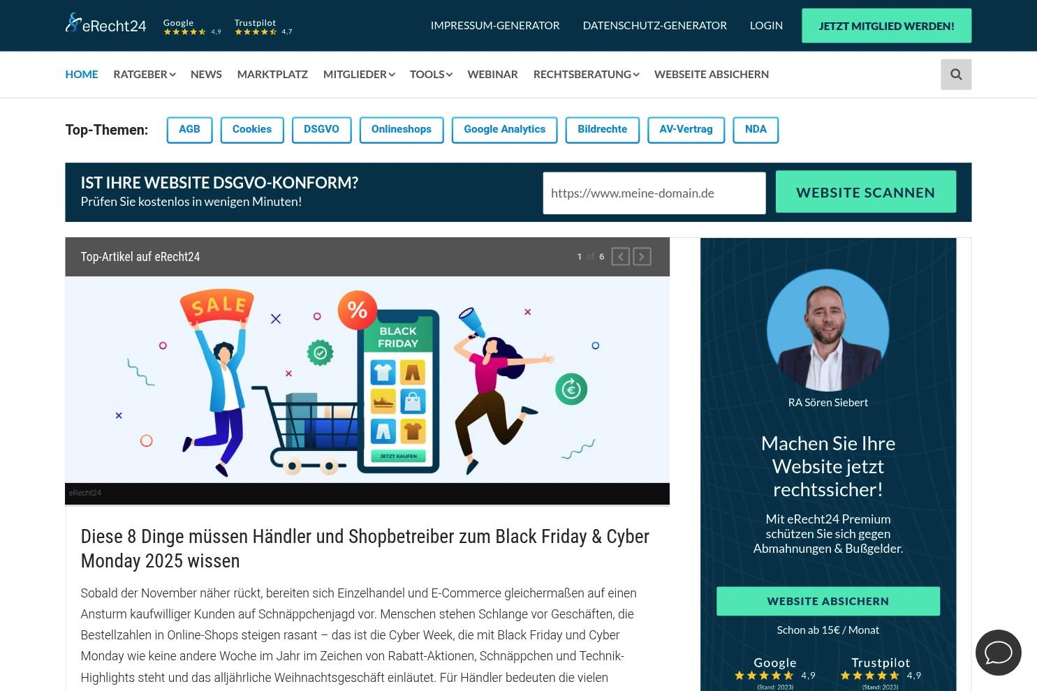 eRecht24 website screenshot