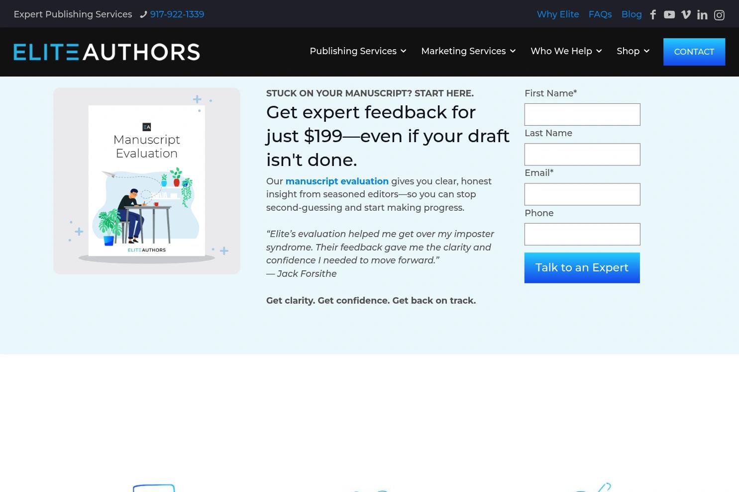 Elite Authors website screenshot