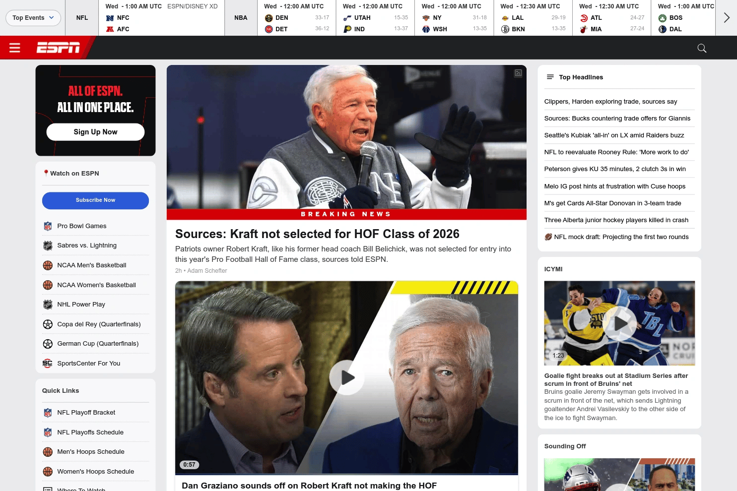 ESPN website screenshot