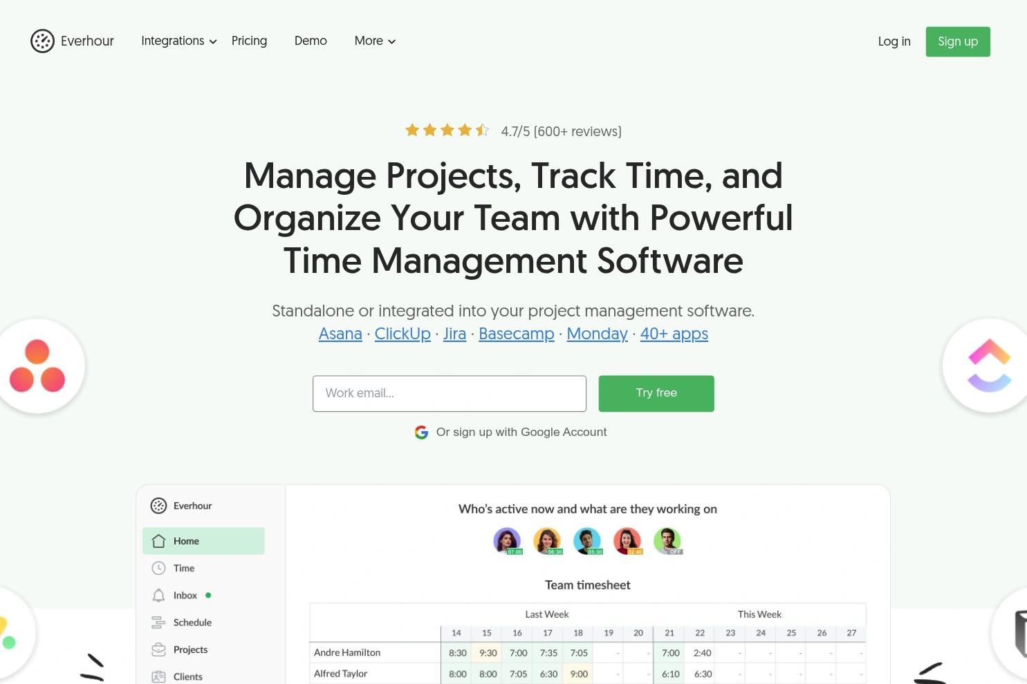 Everhour website screenshot