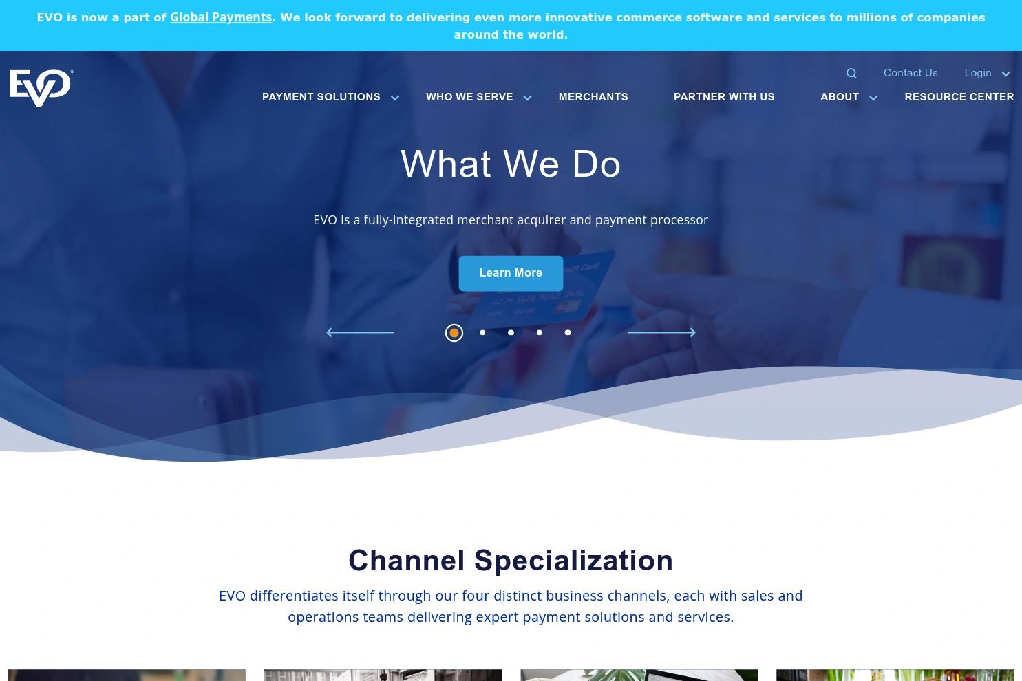 EVO Payments website screenshot