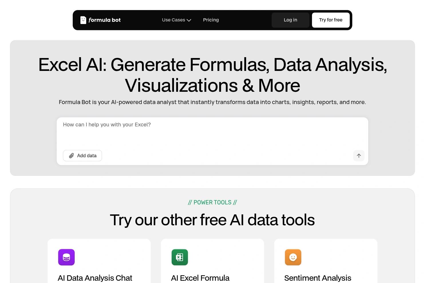 Excel AI website screenshot