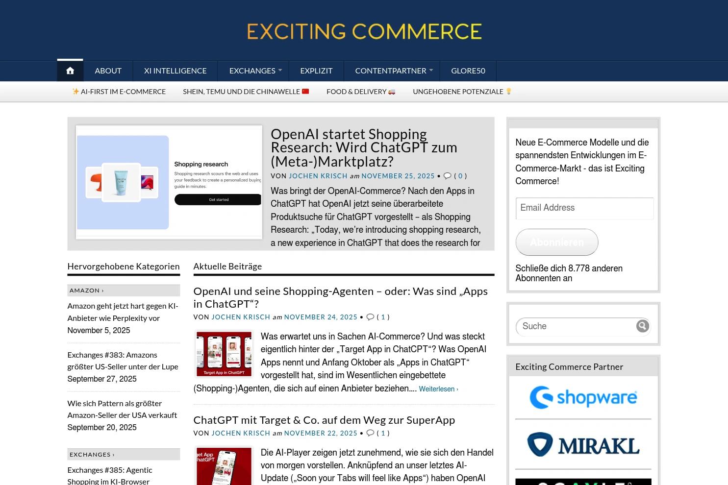 Exciting Commerce website screenshot