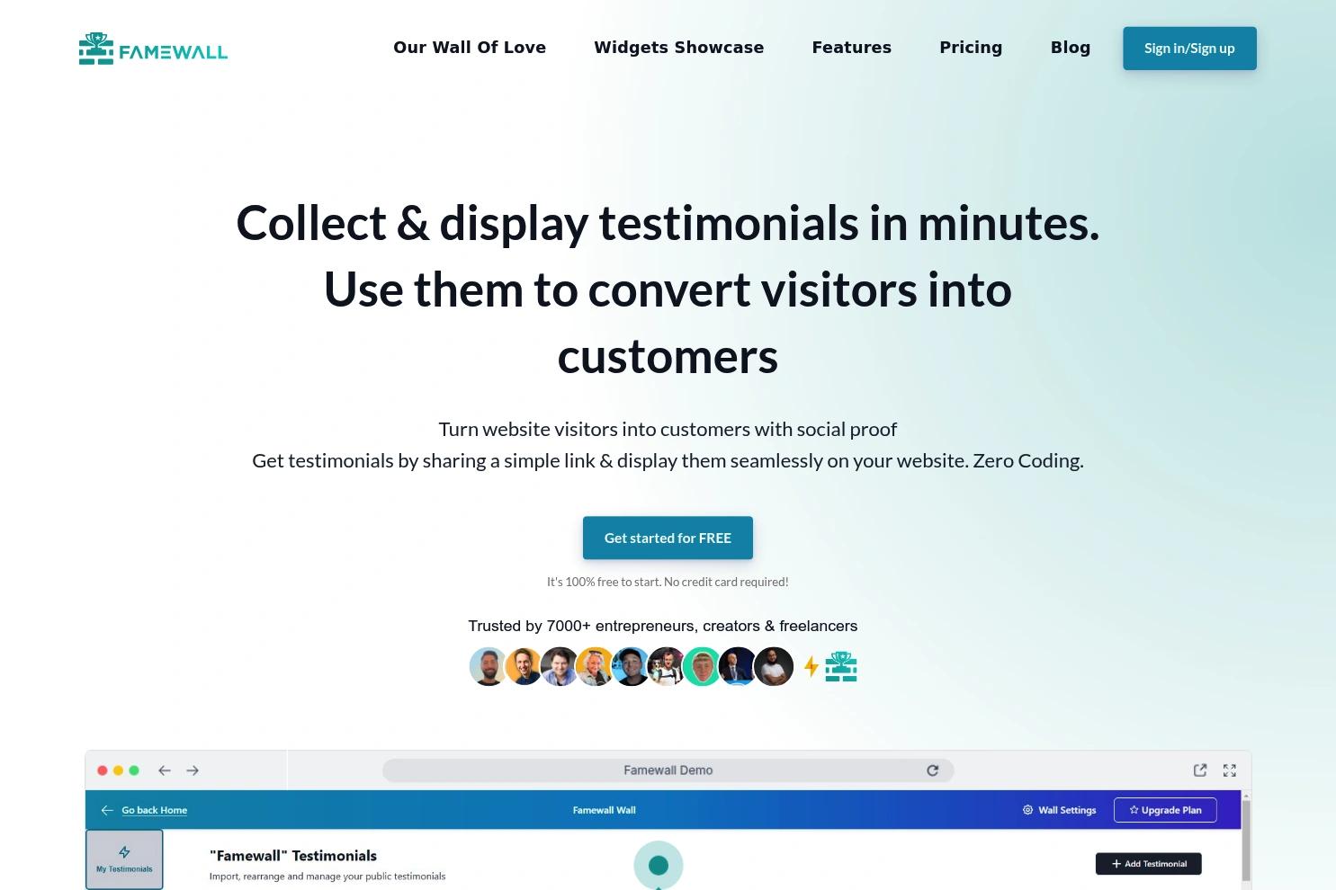 Famewall website screenshot