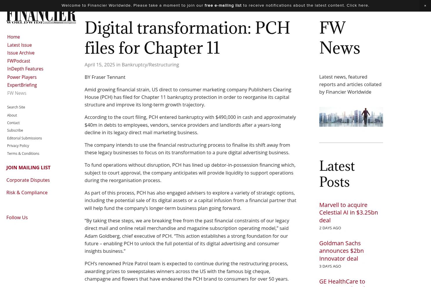 Financier Worldwide website screenshot