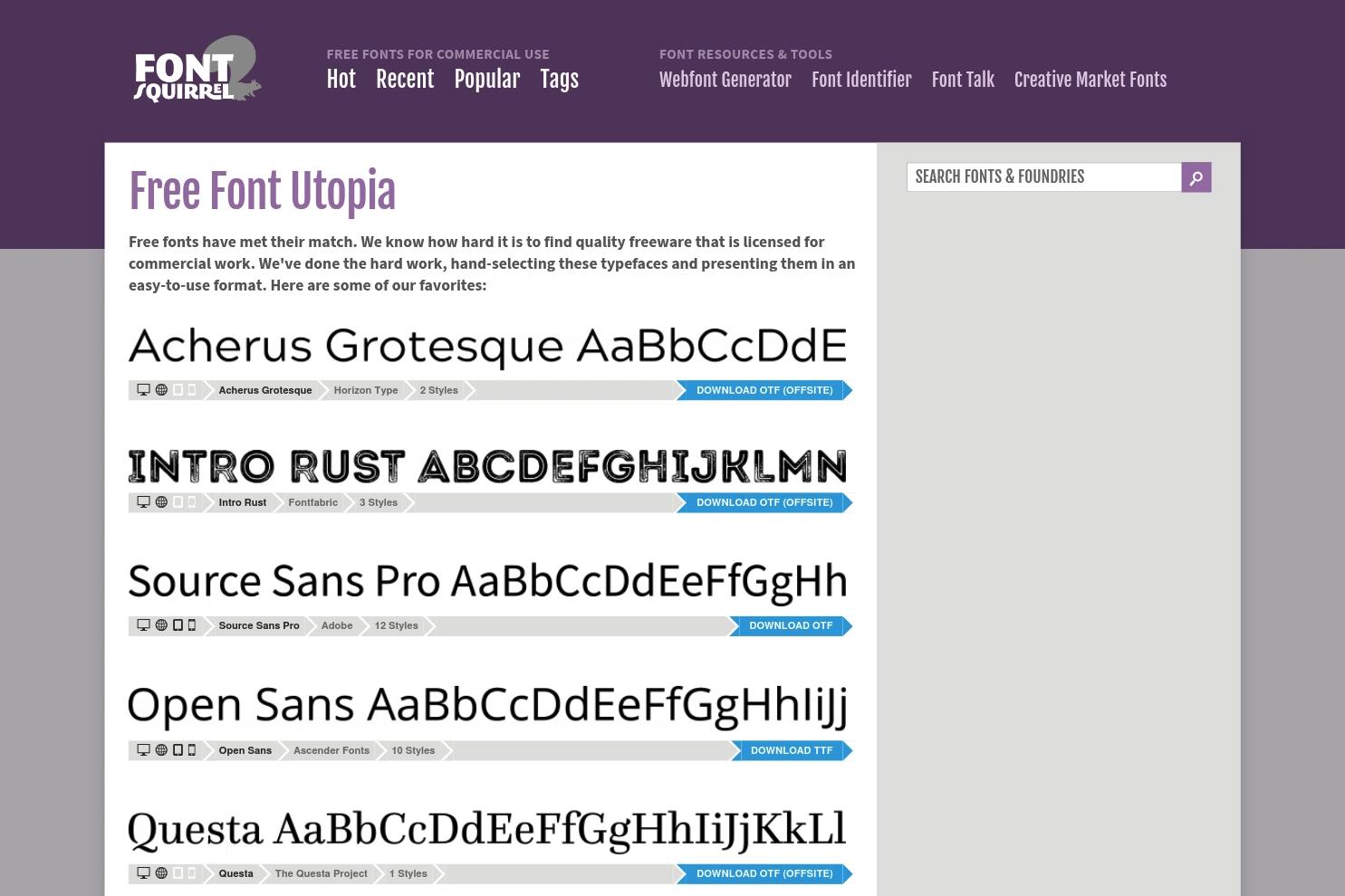 Font Squirrel website screenshot