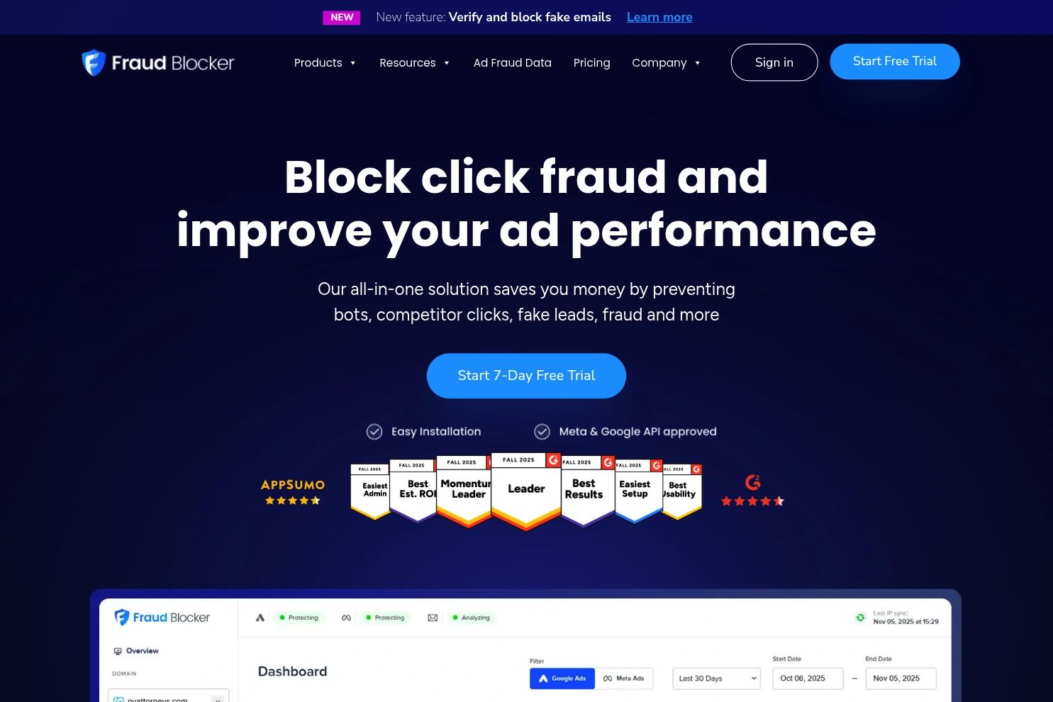 Fraud Blocker website screenshot