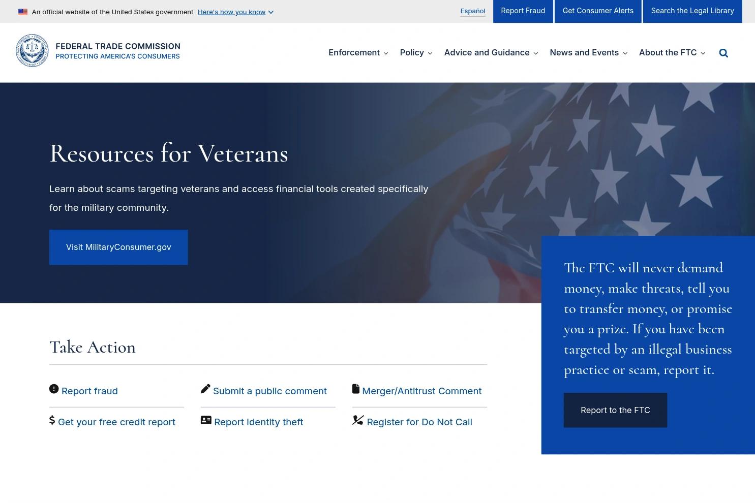 Federal Trade Commission website screenshot