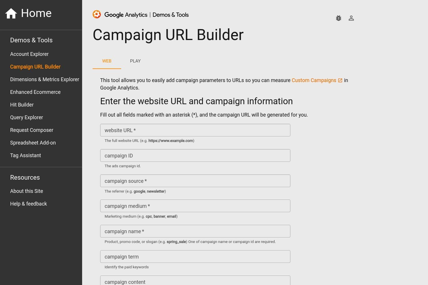 GA Demos & Tools website screenshot