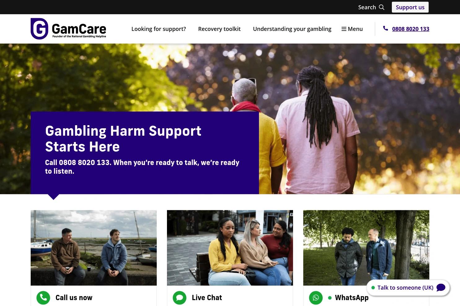 GamCare website screenshot