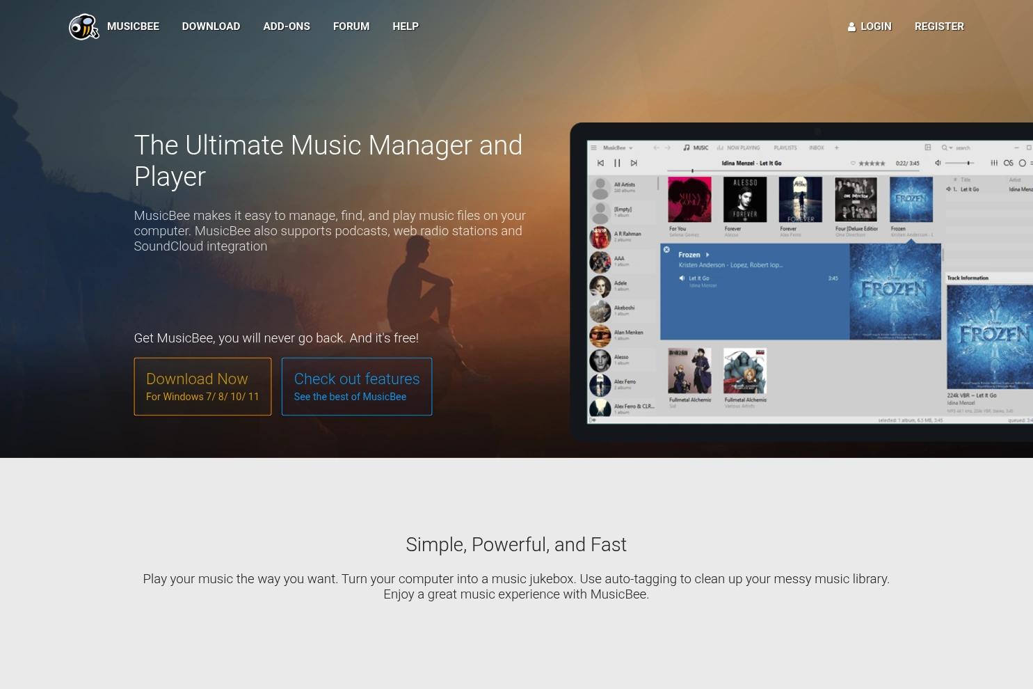 MusicBee website screenshot