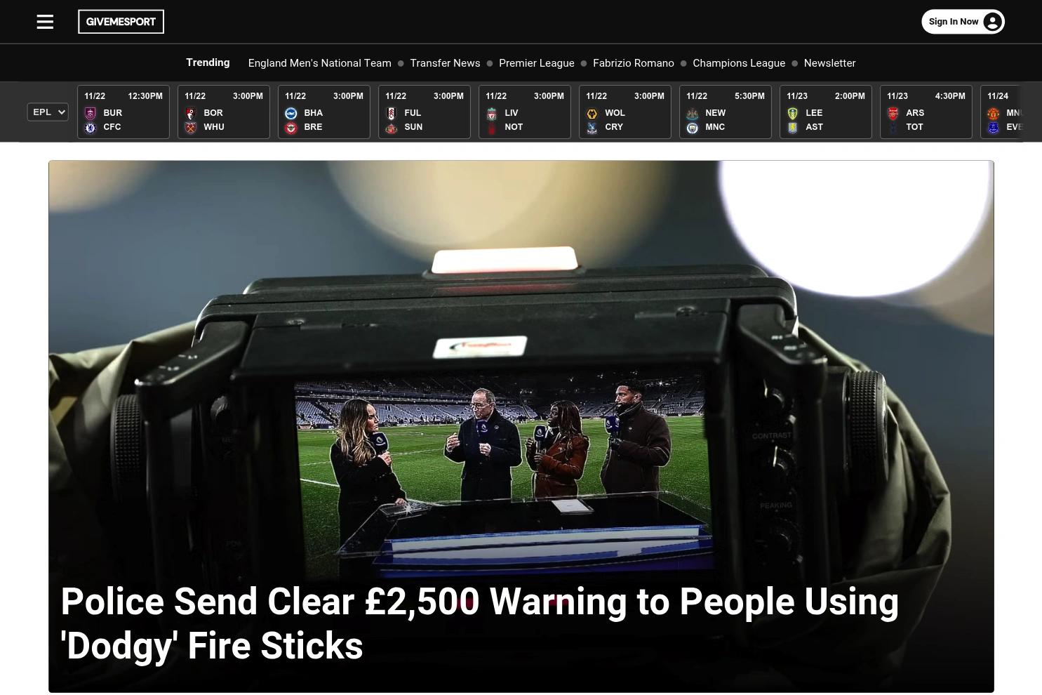 GiveMeSport website screenshot