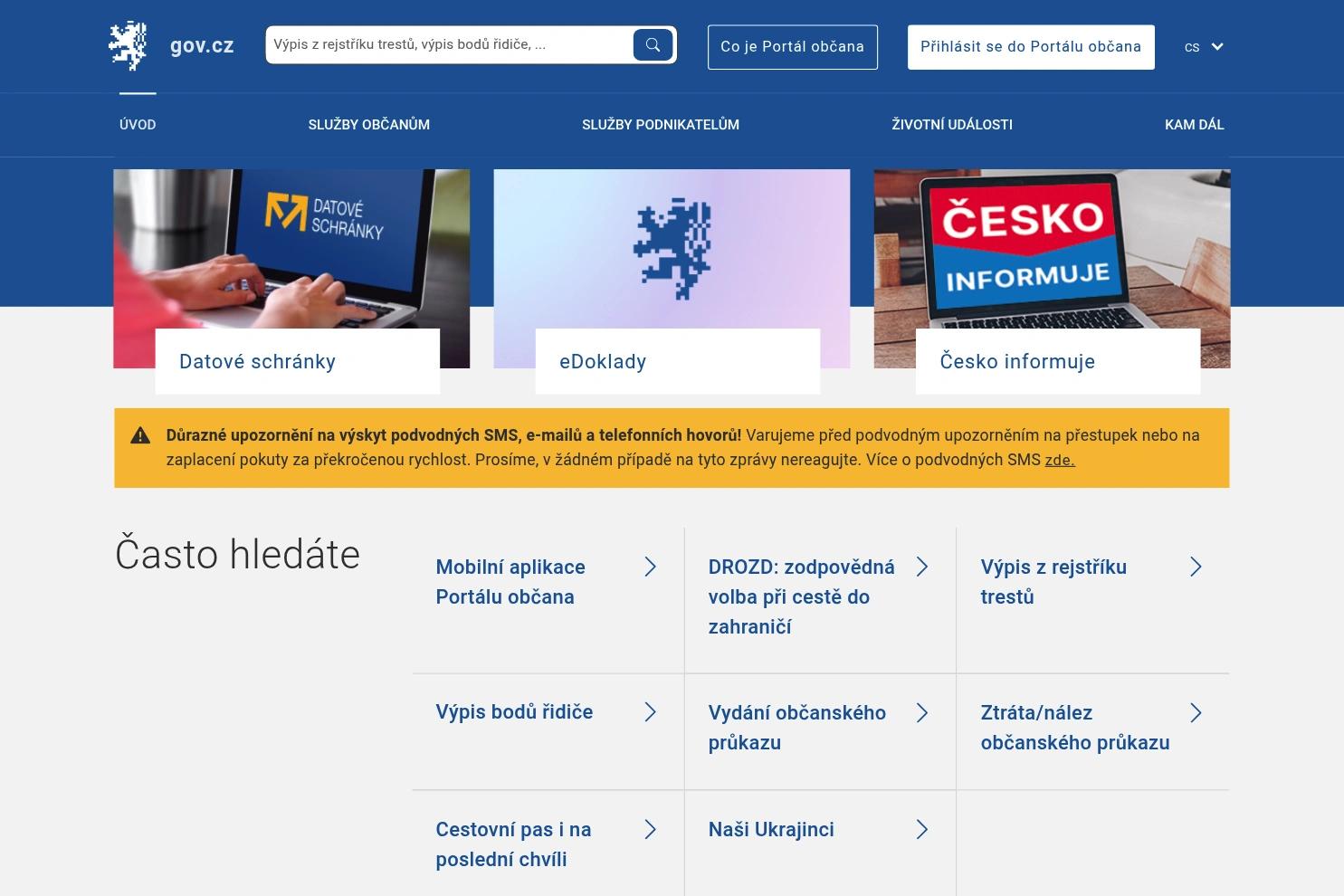 Portál veřejné správy website screenshot