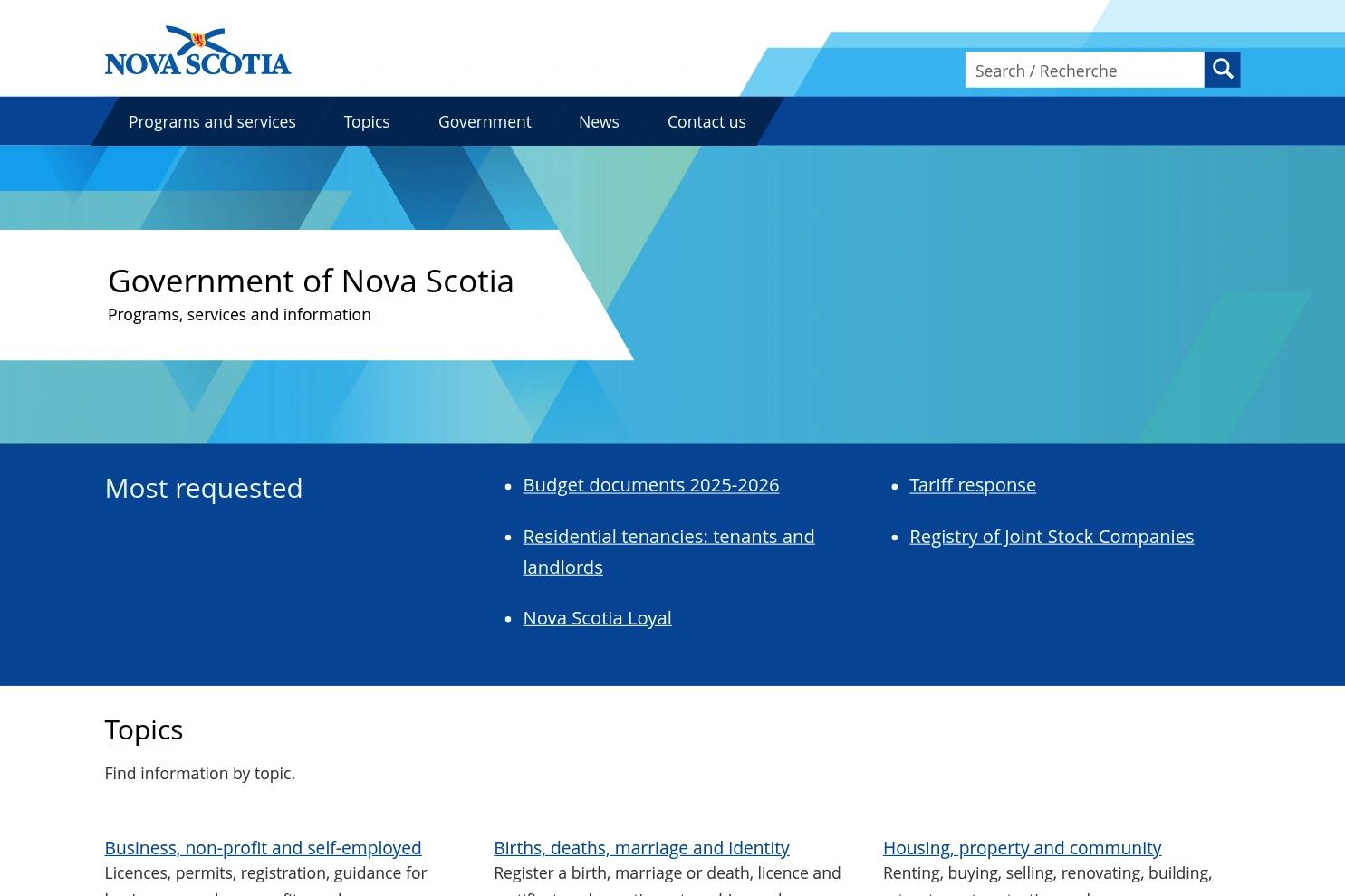 Government of Nova Scotia website screenshot