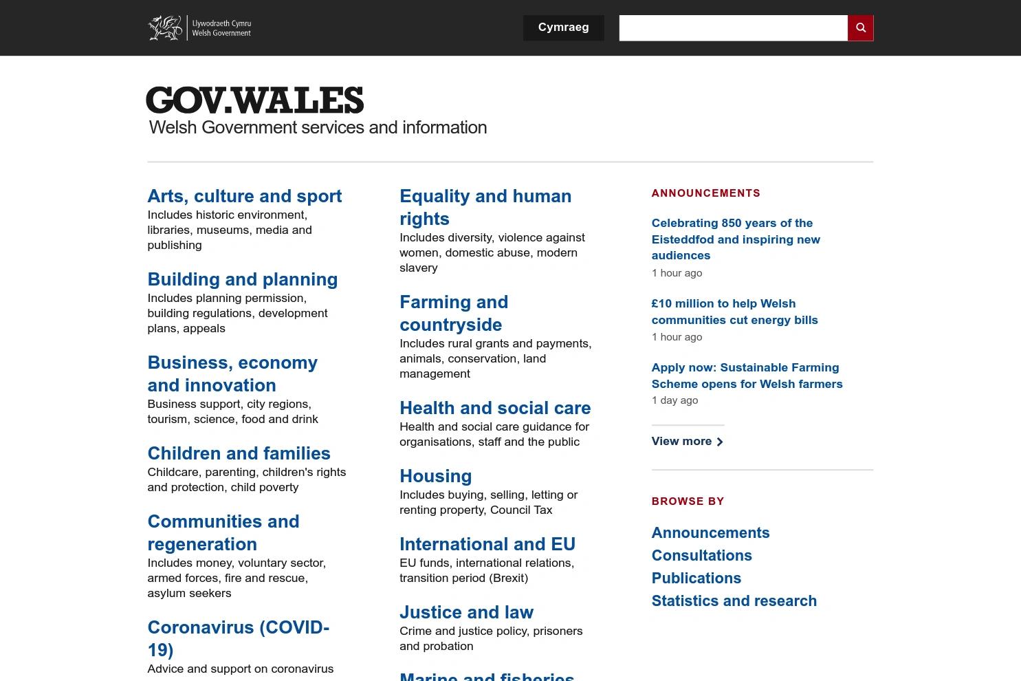 Welsh Government website screenshot