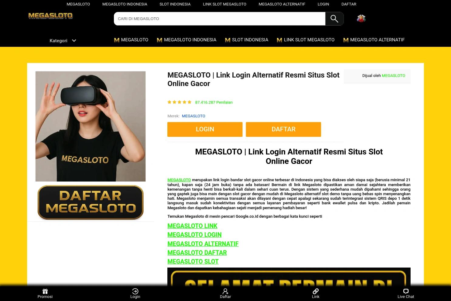 MEGASLOTO website screenshot