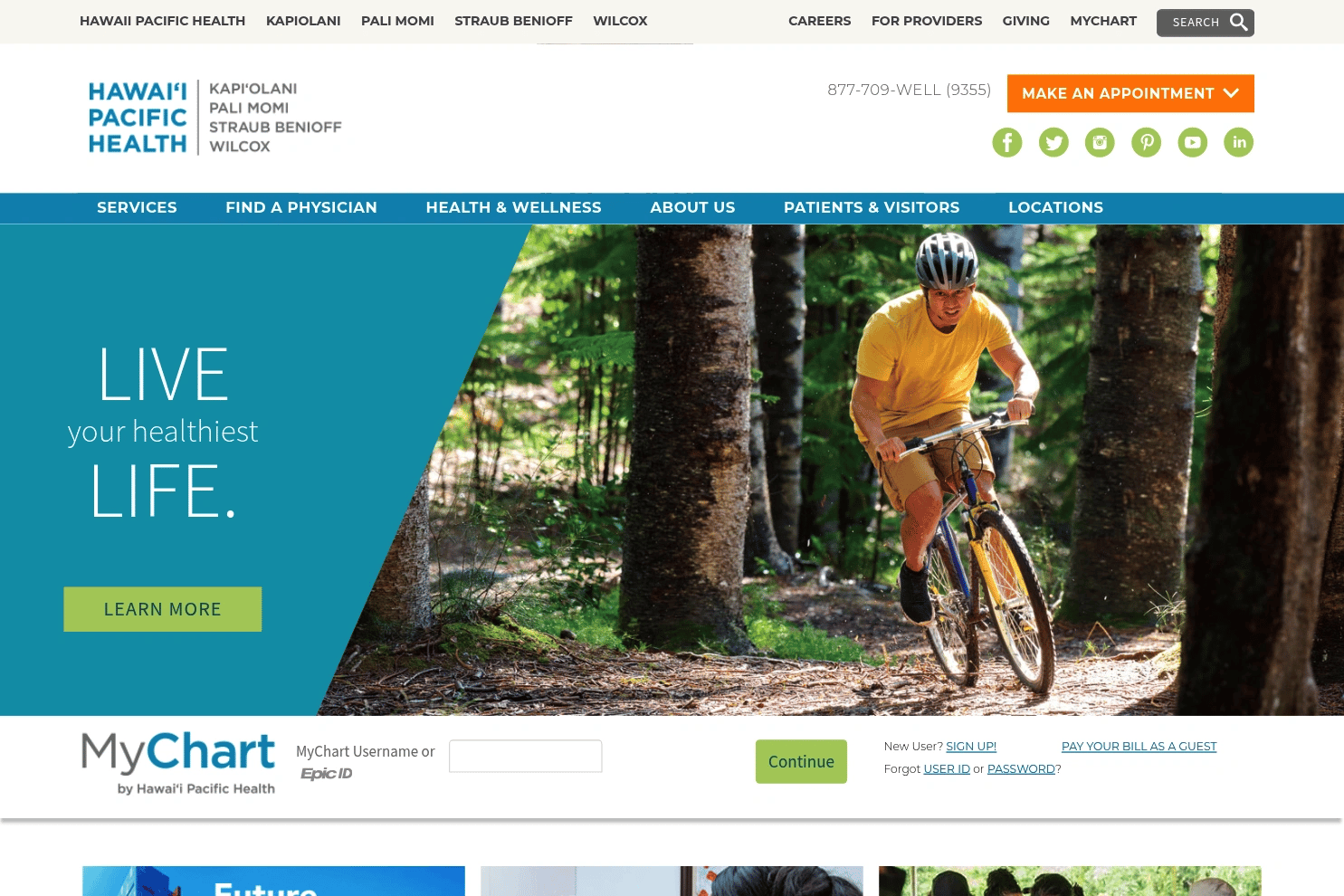 Hawaii Pacific Health website screenshot